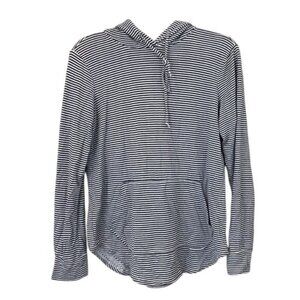 Sunday Size M Soft Stripe Pullover Hoodie Sweatshirt Navy White Stretch Nautical